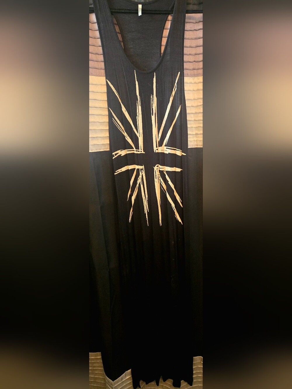 Cefian Black Maxi Dress with White Graphic Print & 2 Thigh Slits